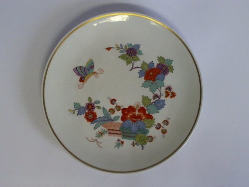 Porzellan-Manufaktur Meissen - Porzellan-Wandteller mit Blumen-Motiv und buntem Schmetterling sowie Goldrand