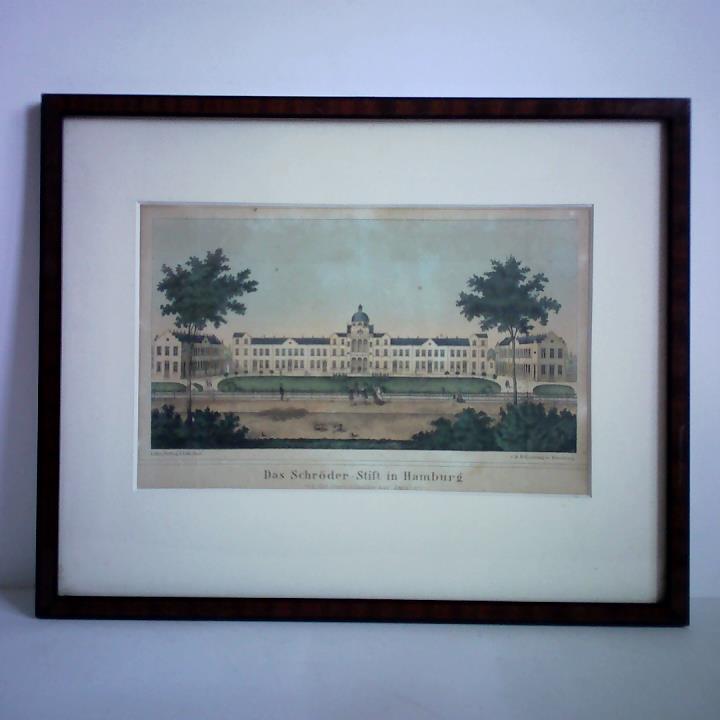 (Hamburg) - Das Schrder-Stift in Hamburg von der Sternschanze aus gesehen - Kolorierte Lithographie