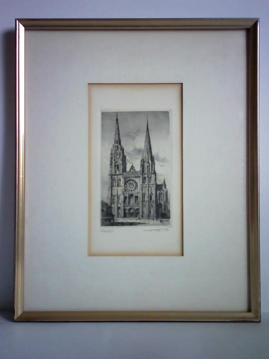 Roux, T. - Chartres - Original-Radierung der Kathedrale von Chartres
