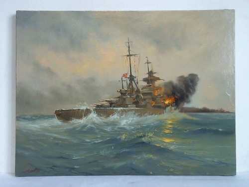 Roman Borisowitsch, Jaschin - Schwerer Kreuzer Admiral Hipper im Gefecht mit dem englischen Zerstrer Gloworm - l auf Leinwand