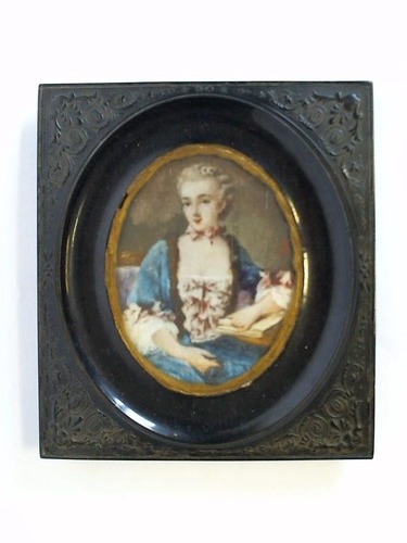 Poisson, Jeanne-Antoinette - Portrt der Madame de Pompadour, im ovalen Ausschnitt - Kunstdruck, an einigen Stellen mit Tusche erhht