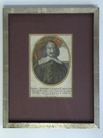 Aubry, Peter (1596 - 1666) - Jules Mazarin (1602 - 1661), Kardinal und und franzsischer Staatsmann - Brustportrt im teilcolorierten Kupferstich, ovaler Ausschnitt