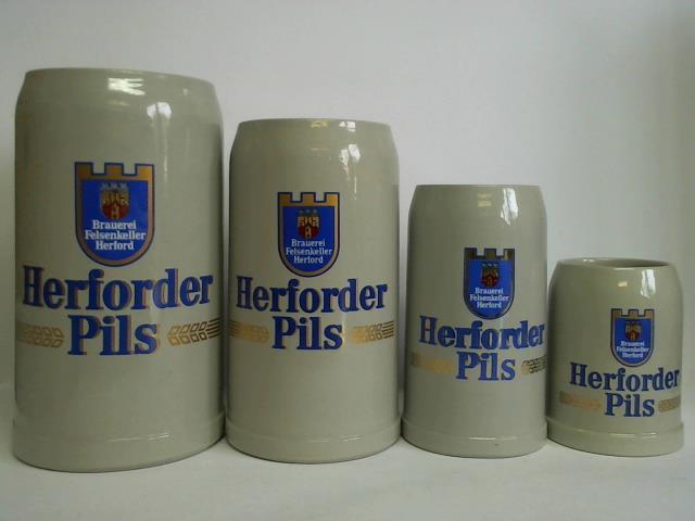 (Bierkrug / Tonkrug / Steinkrug) - Herforder Pils - Brauerei Felsenkeller Herford, 3 Liter / 2 Liter / 1 Liter / 0,5 Liter. Zusammen 4 Bierkrge
