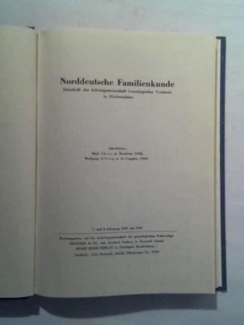 Norddeutsche Familienkunde - Zeitschrift der Arbeitsgemeinschaft Genealogischer Verbnde in Niedersachsen - 7. und 8. Jahrgang 1958 und 1959 in einem Band