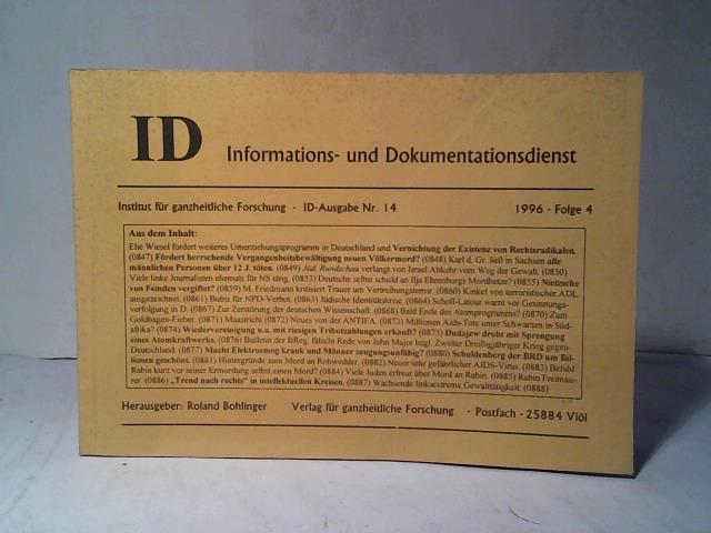 Bohlinger, Roland (Hrsg.) - ID - Informations- und Dokumentationsdienst. ID-Ausgabe Nr. 14 1996 - Folge 4