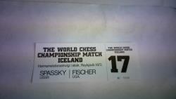 The World Chess Championship Match Iceland/Heimsmeistaraeinvigi i skak. Reykjavik 1972. Original Eintrittskarte Tag 17 No. 1030