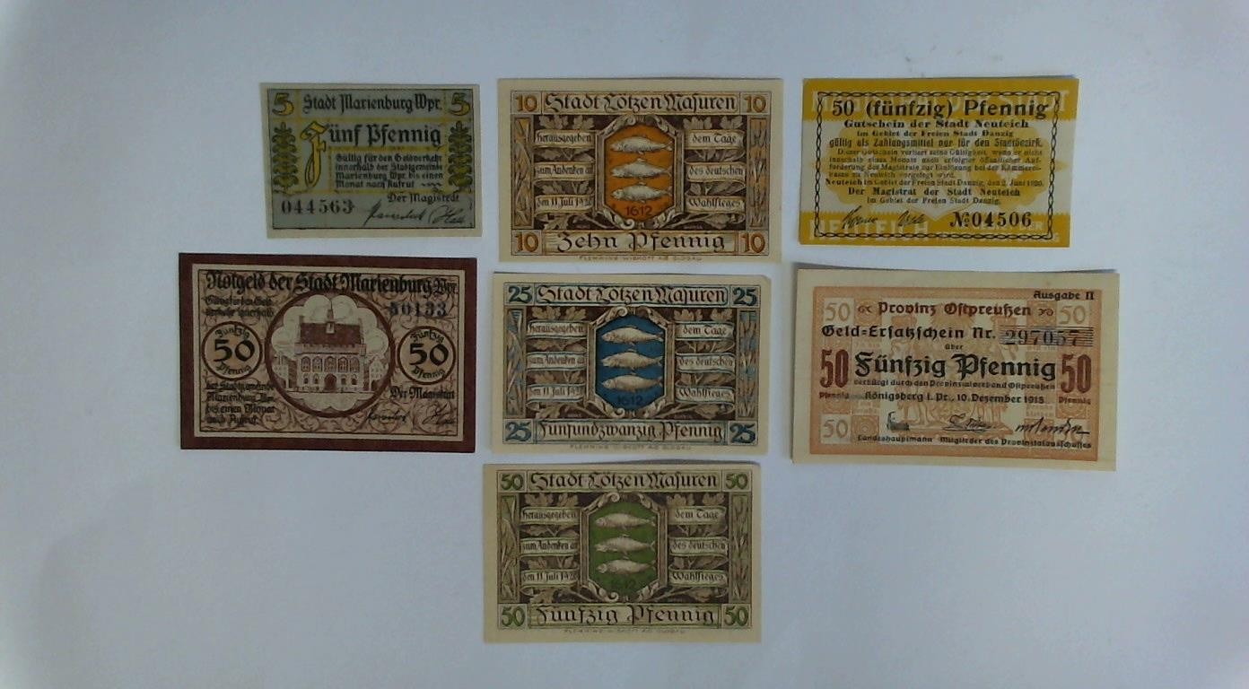 7 verschiedene Notgeldscheine Ostpreußen