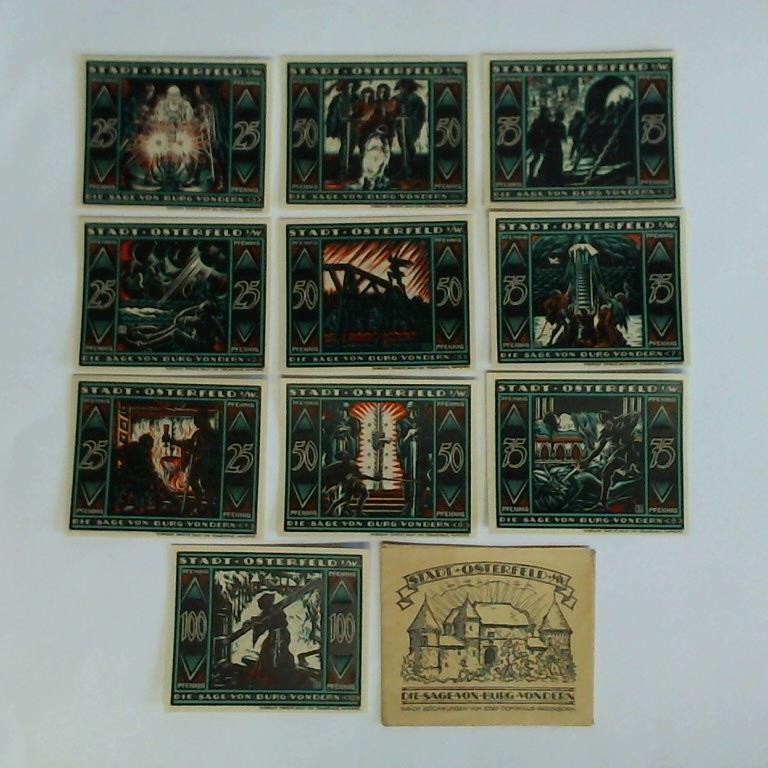 10 Geldscheine der Stadt Osterfeld i./W.: 3 x 25 Pfennig / 3 x 50 Pfennig / 3 x 75 Pfennig / 100 Pfennig