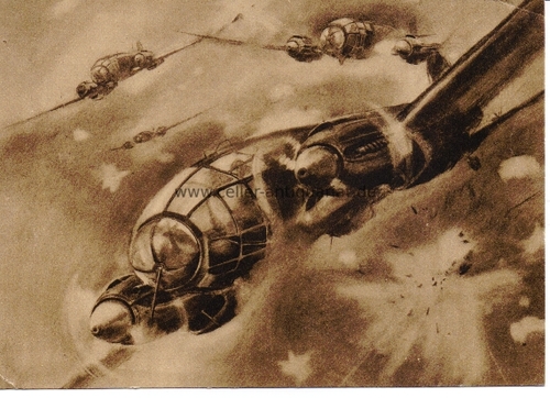 Die große Luftwaffen-Illustrierte. Deutsche Kampfflugzeuge gehen in wildem Flakfeuer zum Angriff über