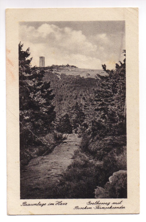 Braunlage - Postkarte: Braunlage im Harz. Geotheweg mit Brocken-Fernsehsender