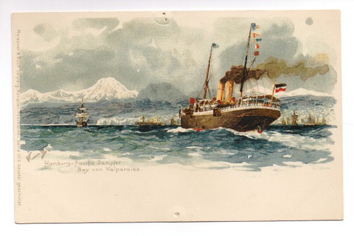 Hamburg-Pacific Dampfer - Postkarte: Bay von Valparaiso