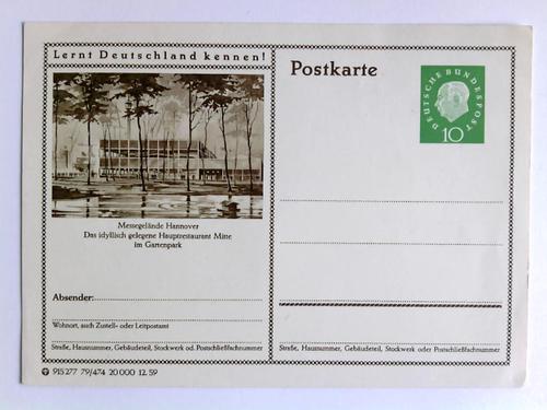 Hannover - Postkarte: Messegelnde Hannover. Das idyllisch gelegene Hauptrestaurant Mitte im Gartenpark