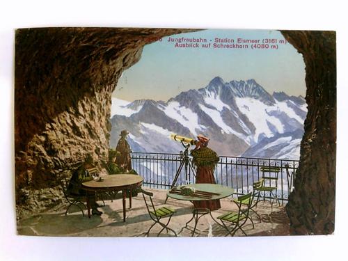 Berner Oberland (Schweiz) - 1 Postkarte: Jungfraubahn - Station Eismeer (3161 m), Ausblick auf Schreckhorn (4080 m)