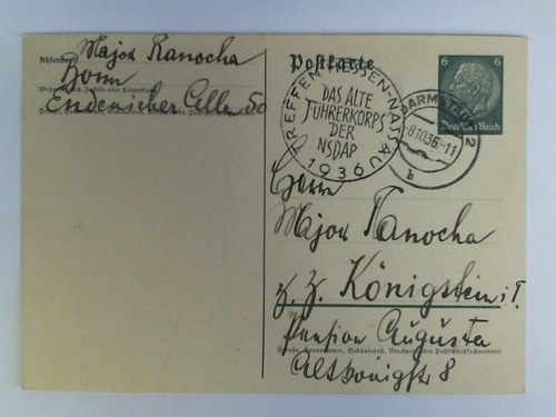 Propagandapostkarte - Deutsches Reich - Postkarte / Ganzsache mit Sonderstempel: Das alte Fhrerkorps der NSDAP. Treffen Hessen-Nassau 1936