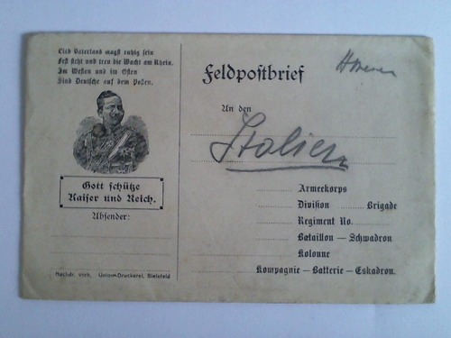 (Propaganda 1914 - 1918) - Feldpost. Vorgedrucktes Kuvert Gott schtze Kaiser und Reich