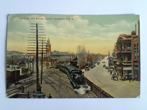 (Newcastle) - Ansichtskarte: Scott Str. and Railway Station, Newcastle, N. S. W.