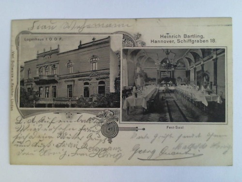 (Hannover) - Ansichtskarte: Heinrich Bartling, Hannover, Schiffgraben 18. Logenhaus I. O. O F., Festsaal