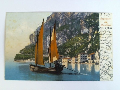 (Gardasee) - Ansichtskarte: Segelboot am Gardasee