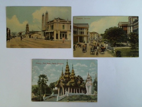 (Singapore) - 3 Ansichtskarten: Singapor. South-Bridge Road / Court House / Entrance, Swe Dagon Pagoda Rangoon