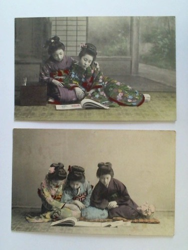 (Japan) - 2 Ansichtskarten: Japanische Mdchen in Kimonos beim Lesen