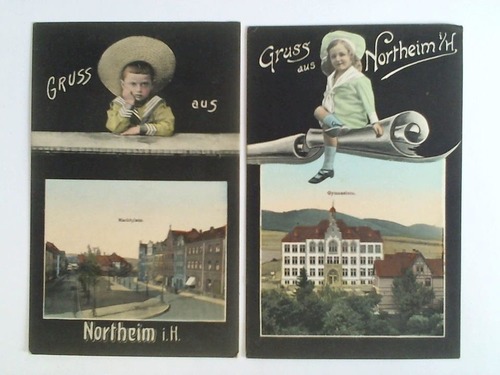 (Northeim / Harz) - 2 Ansichtskarten: Gruss aus Northeim i. H., Marktplatz / Gymnasium