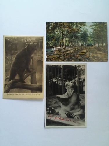 (Zoologischer Garten Hannover) - 3 Ansichtskarten: Zoologischer Garten der Stadt Hannover, Brauner Br / Flusspferd / Allee mit Sitzpltzen