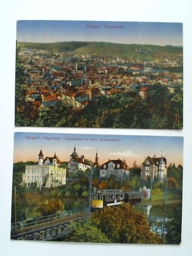 (Stuttgart) - 2 Ansichtskarten: Stuttgart. Totalansicht / Stuttgart - Degeloch. Villenkolonie m. elektr. Zahnradbahn