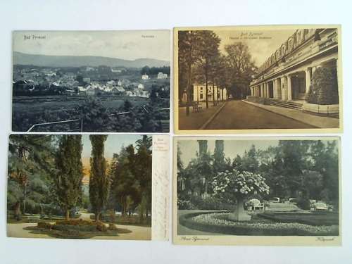 (Bad Pyrmont) - 4 verschiedene Ansichtskarten: Bad Pyrmont. Panorama / Kurpark / Theater u. Frstliches Badehaus / Partie im Kurpark