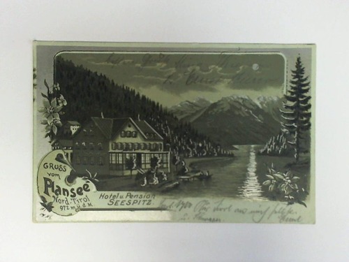 (sterreich) - Ansichtkarte mit Silberprgung: Gruss vom Plansee Nord-Tirol, 927 m . d. M. - Hotel u. Pension Seespitz