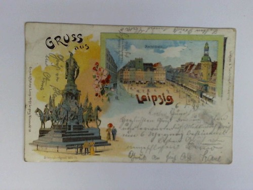 (Leipzig) - Ansichtskarte: Gruss aus Leipzig - Marktplatz; Siegesdenkmal 1870-71