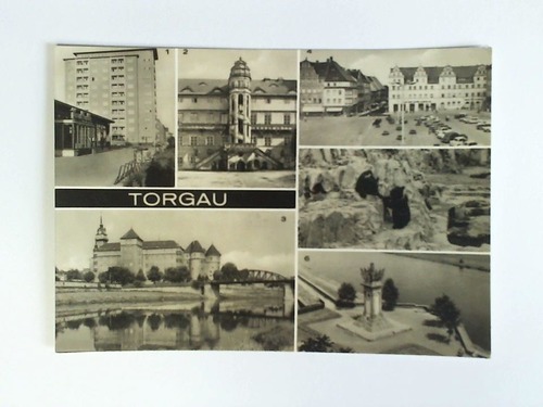 (Torgau) - Ansichtskarte: Torgau - Hochhaus; Schlo Hartenfels, Wendelstein; Schlo Hartenfels; Marktplatz; Brenfreigehege; Denkmal der Begegnung an der Elbe