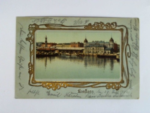 (Konstanz) - Ansichtskarte mit gerahmter Goldprgung: Konstanz - Hafenansicht