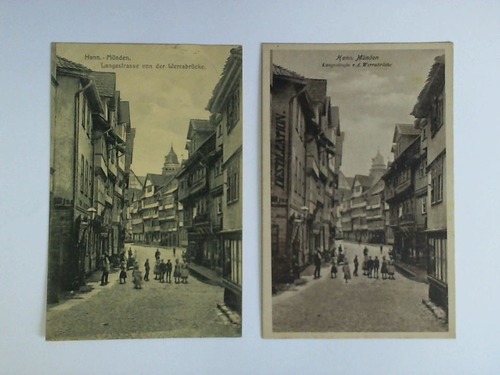 (Hann. Mnden) - 2 Ansichtskarten mit gleichem Motiv in verschiedenen Ausfhrungen: Hann. Mnden, Langestrasse von der Werrabrcke