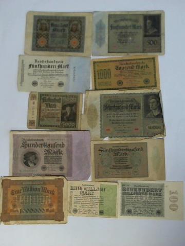 (Banknoten Deutsches Reich) - 11 verschiedene Geldscheine der Inflationszeit 1920 bis 1923