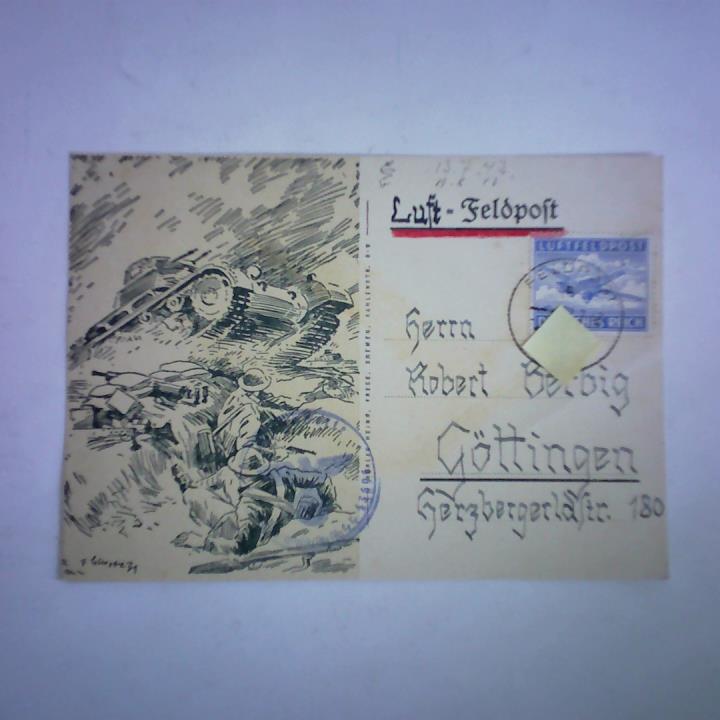 (Luft-Feldpost) - Propagandakarte, gelaufen am 7. 7. (19)43. Absender: SS-Sturm(mann) O. Magerhans, Feldpostnummer 43696