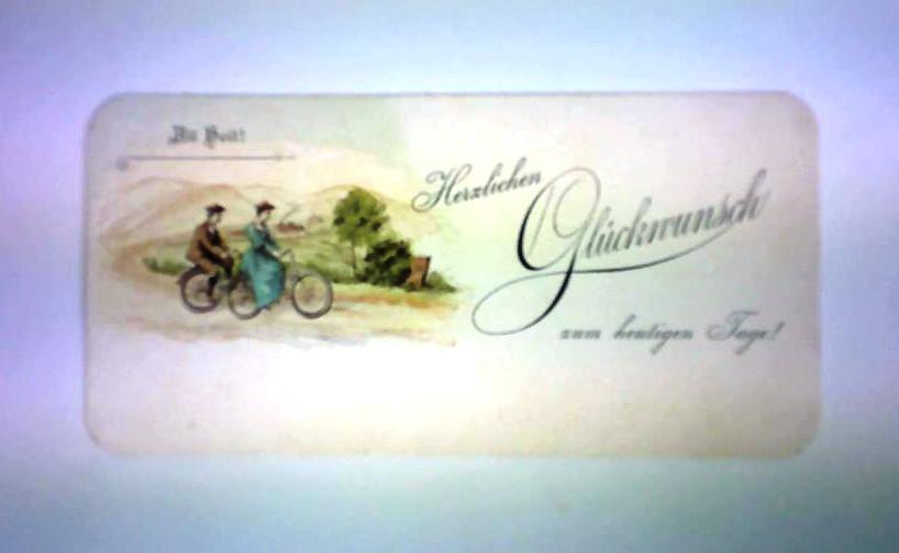 (Radsport) - An Heil! Herzlichen Glckwunsch zum heutigen Tage! - Glckwunschkarte fr Radfahrer mit einer Chromolithographie
