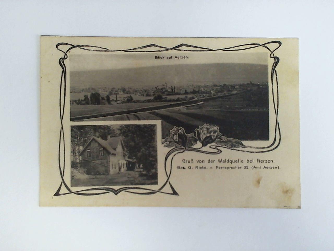 (Aerzen - Landkreis Hameln-Pyrmont / Niedersachsen) - Ansichtskarte / Reklamekarte: Gru von der Waldquelle bei Aerzen, (Bes. G. Rieke) - Blick auf Aerzen