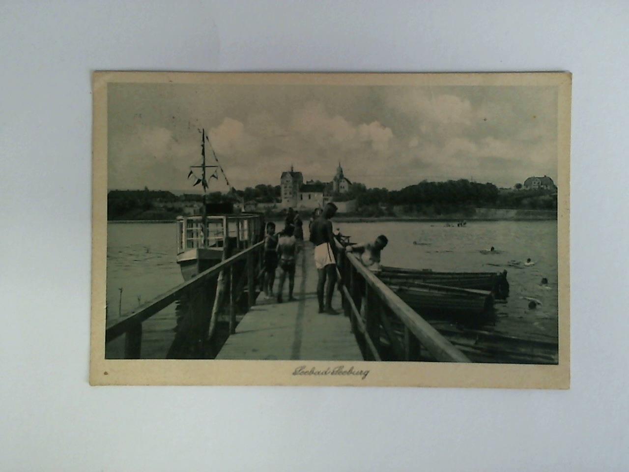 (Seeburg) - Ansichtskarte / Reklamekarte: Seebad Seeburg am Sen See. Idyllisch gelegen zwischen Eisleben und Halle (Mansfelder Seekreis). Gasthof zur Forelle, Bes. Fred. Graness