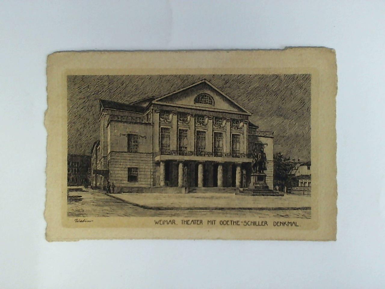 (Weimar - Knstleransicht) - Ansichtskarte: Weimar. Theater mit Goethe-Schiller Denkmal