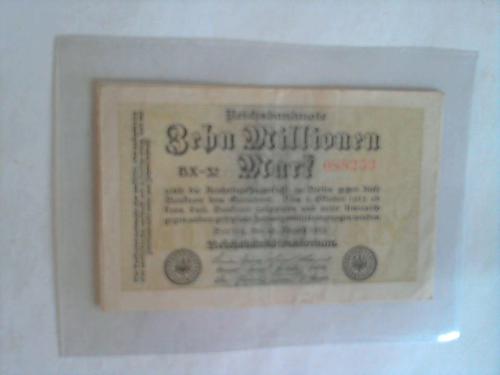 Banknote der Inflation 1919-1924 - 10 Millionen Mark Reichsbanknote, 22.8. 1923